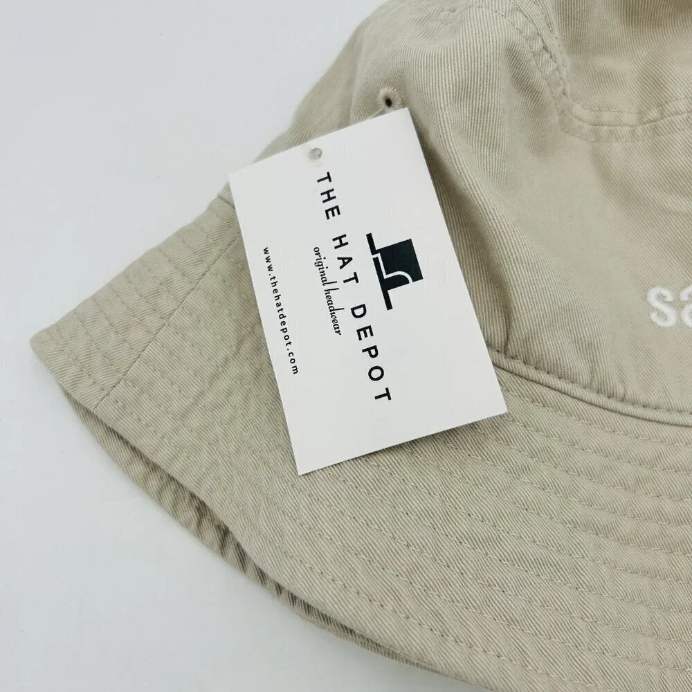 THE HAT DEPOT Bucket Hat Tan 100% Cotton Newhattan Sz S/M Embroidered Salad NEW
